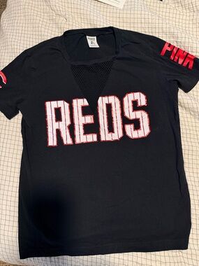 PINK Black Tee with Red and White 'REDS' Graphic